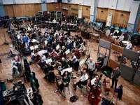 Thomas Newman conducting rehearsing Orchestra at Abbey Road Studios for recording Skyfall Soundtrack  