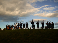 The Massed Bands rehearsing on the hill